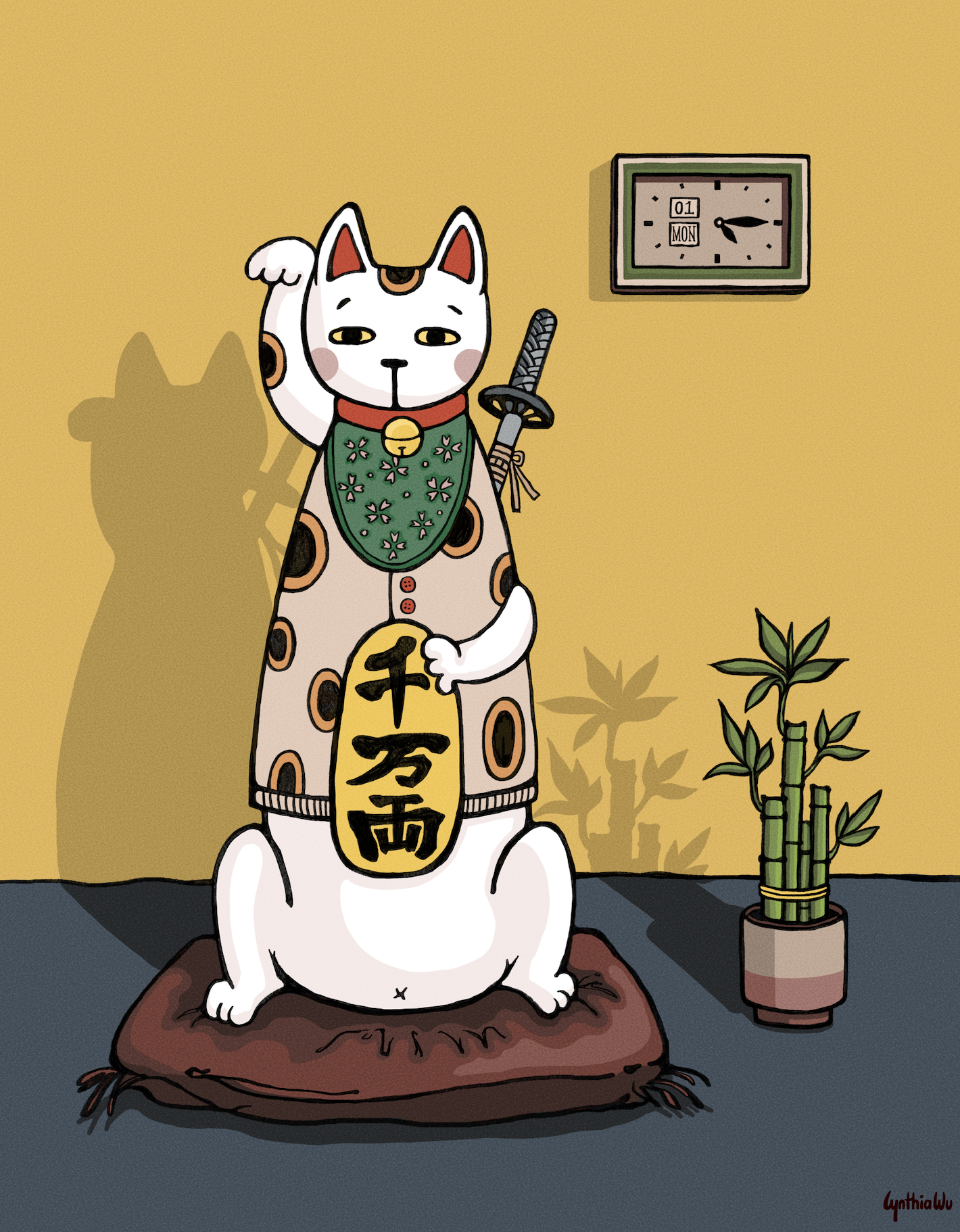 11x14 art print - maneki neko cat