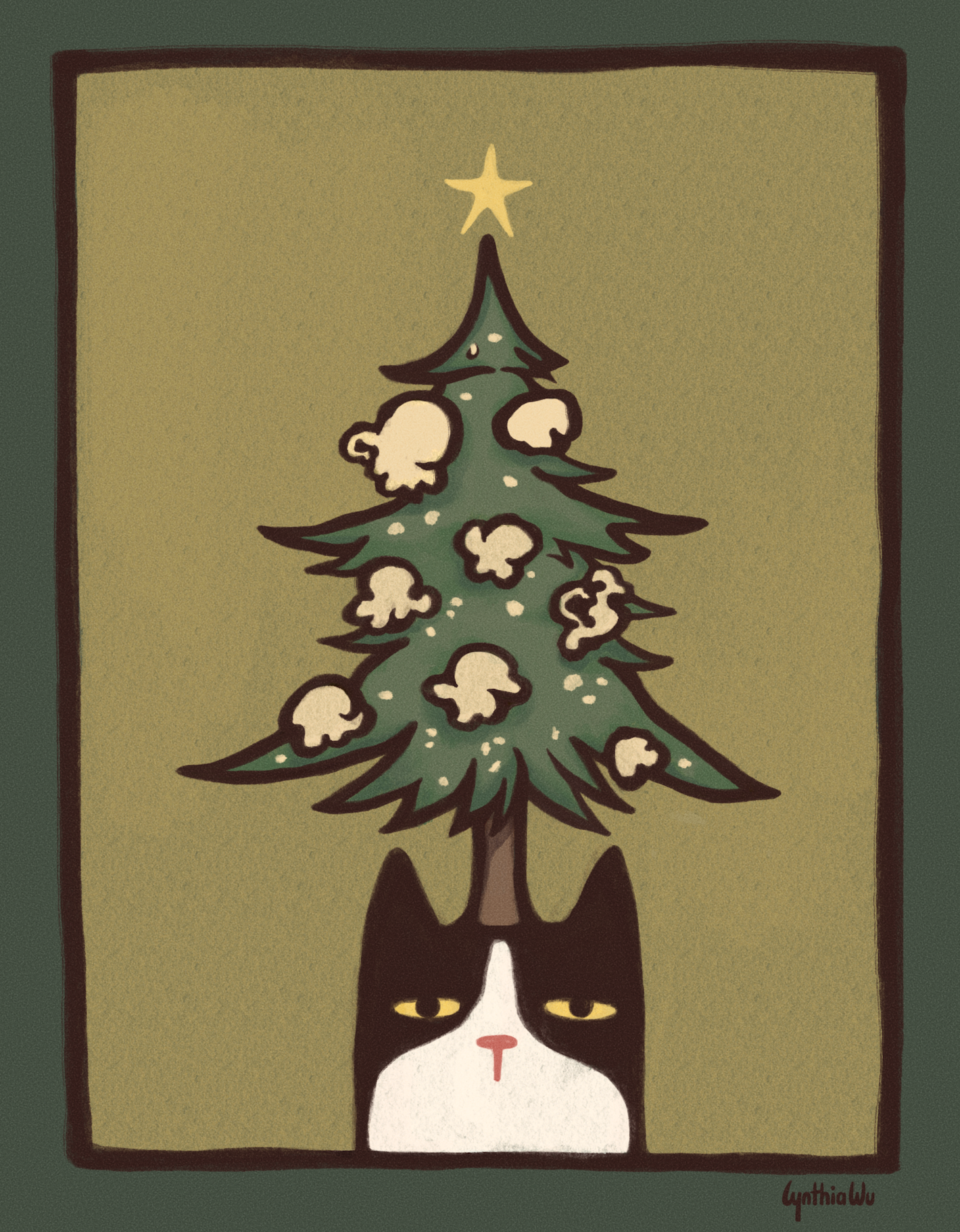 11x14 art print - popcorn christmas tree cat