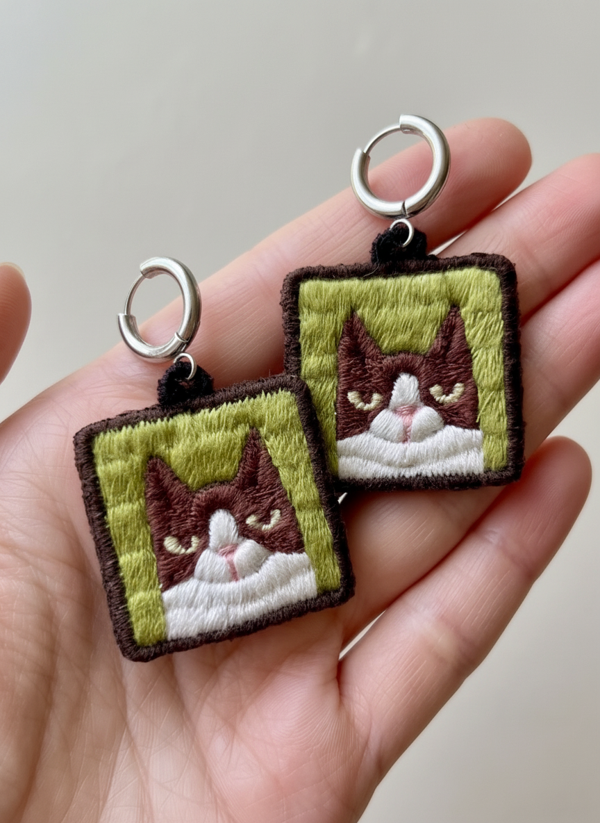 homemade earrings - emotional cat