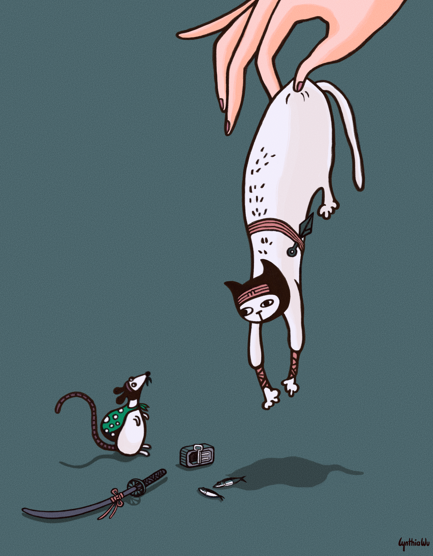 8x10 art print - ninja cat